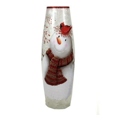 Glass Elc0209 Cardinal Stony Creek Snowman Large Pre-Lit Vase Seasonal Celebration Lighting Cardinal Snowflake 12.0 